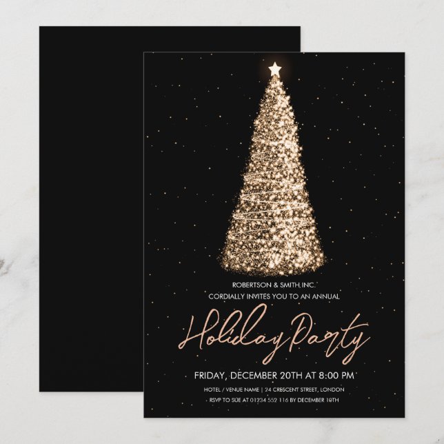 Gold Corporate Xmas Tree Holiday Party Invitation (Front/Back)