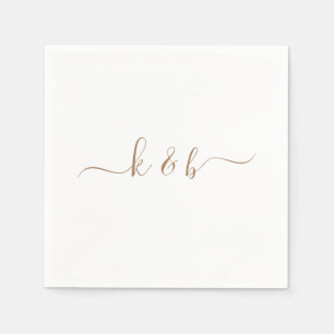 Gold Couple Initials Swash Script White Napkin
