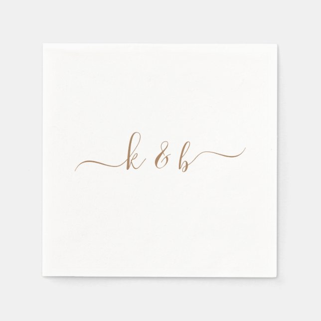 Gold Couple Initials Swash Script White  Napkin (Front)