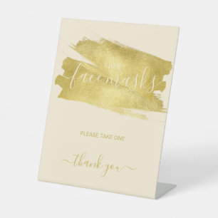 Gold Covid Free Face Mask Wedding Party Pedestal Sign