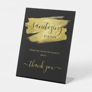 Gold Covid Sanitising Station Wedding Party Black  Pedestal Sign