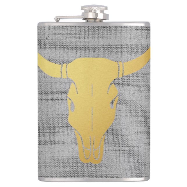Gold Cow Skull Hip Flask (Front)
