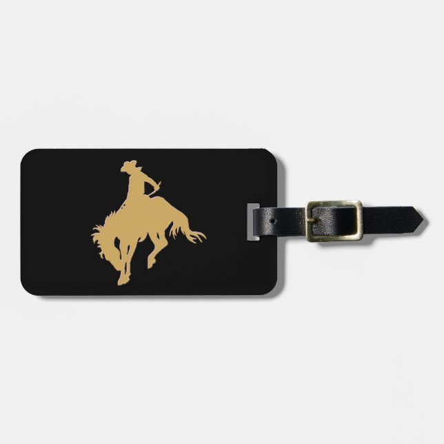 Gold Cowboy Bucking Horse Black Luggage Tag (Front Horizontal)