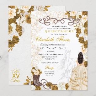 Gold Cowgirl Charro Western Quinceañera Invitation
