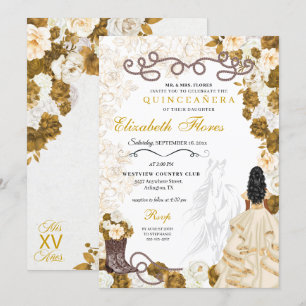 Gold Cowgirl Charro Western Quinceañera Invitation