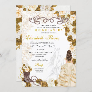 Gold Cowgirl Charro Western Quinceañera Invitation