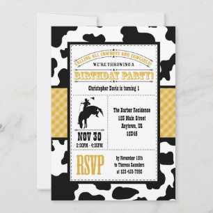Gold Cowhide Cowboy Birthday Invitation