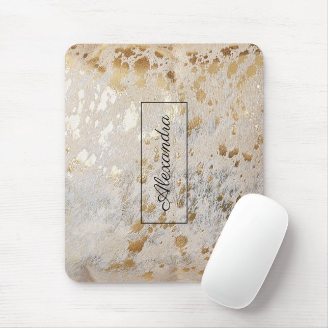 Gold Cowhide Personalised Print Metallic Mouse Pad (With Mouse)