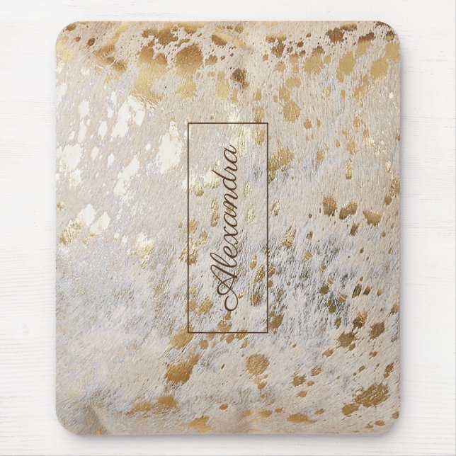 Gold Cowhide Personalised Print Metallic Mouse Pad (Front)