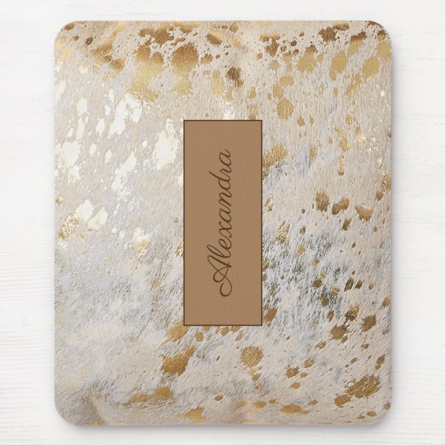 Gold Cowhide Personalised Print Metallic Mouse Pad (Front)