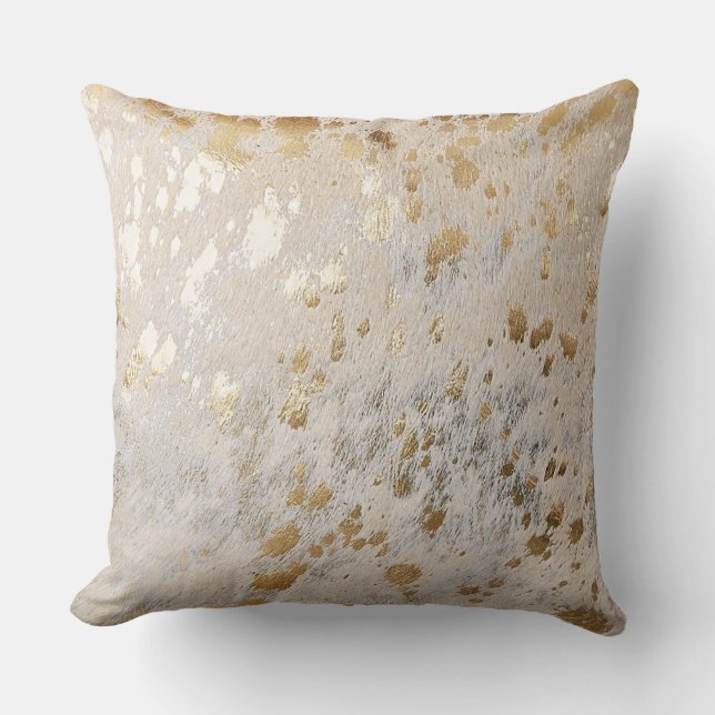 Gold Cowhide Print Metallic Cushion (Front)