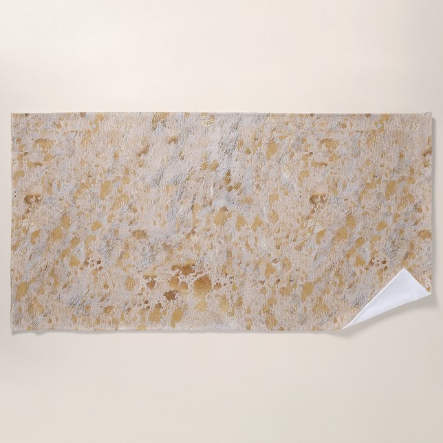 Gold Cowhide Print Metallic Minimal Western Beach Towel (Front)