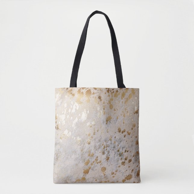 Gold Cowhide Print Metallic  Tote Bag (Front)