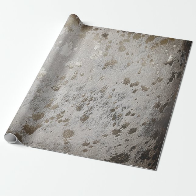 Gold Cowhide Print Metallic wrapping paper (Unrolled)