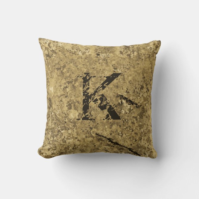 Gold Cracked Natural Rock Texture Custom Monogram Cushion (Front)
