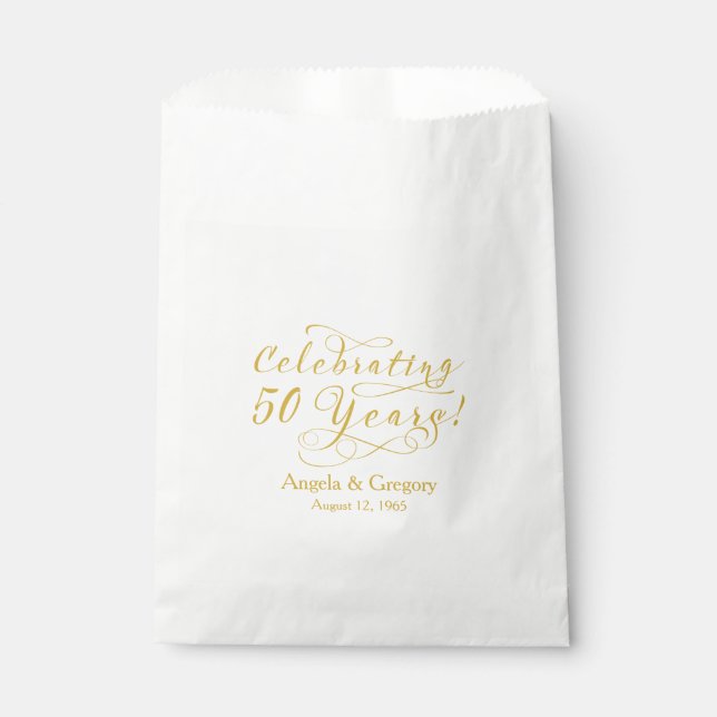 Gold Cream 50 Years 50th Wedding Anniversary Favour Bags (Front)