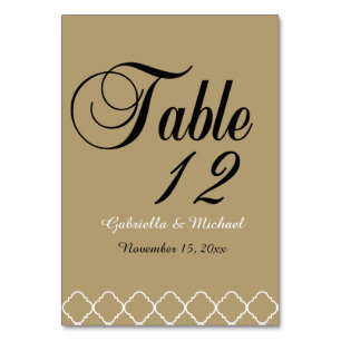 Gold Cream and White Quatrefoil Table Number