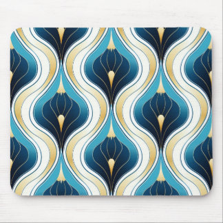 Gold, Cream, Blue Coloured Ogee Art Deco Style Mouse Mat