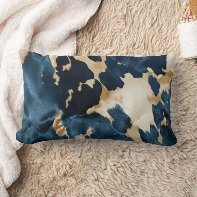 Gold Cream Blue Cowhide Lumbar Cushion (Blanket)