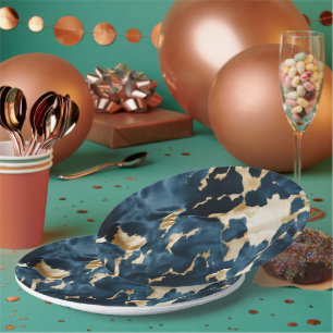 Gold Cream Blue Cowhide Paper Plate