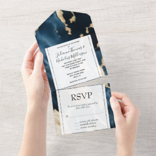 Gold Cream Blue Cream Cowhide All In One Invitation