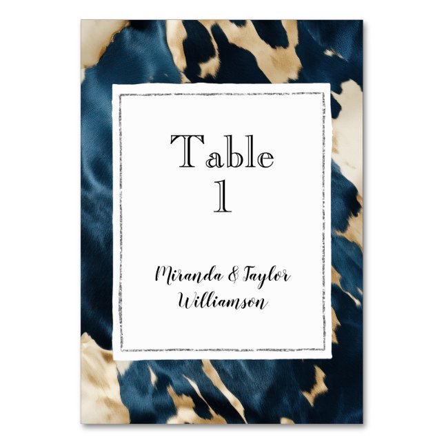 Gold Cream Blue Cream Cowhide Table Number (Front)