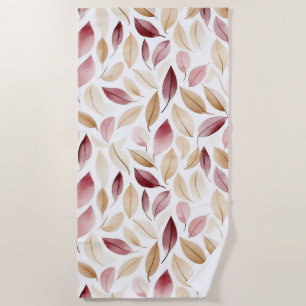 Gold Cream Blush Red Leaves Beach Towel
