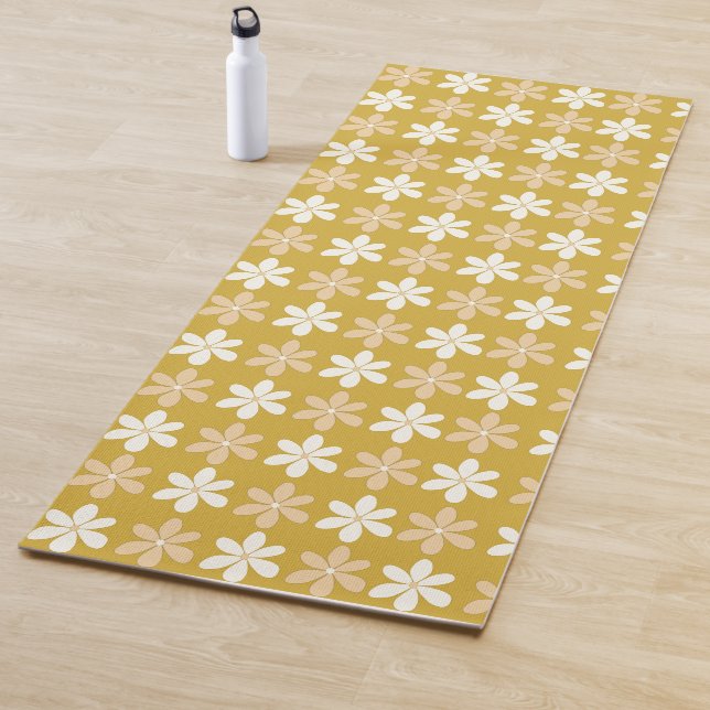 GOLD CREAM CHAMPAGNE COLOR TINY FLOWERS PATTERN YOGA MAT (In Situ)