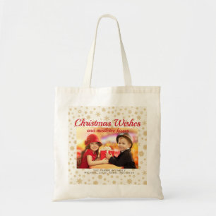 Gold Cream Christmas Snowflakes Photo Gift Tote Bag