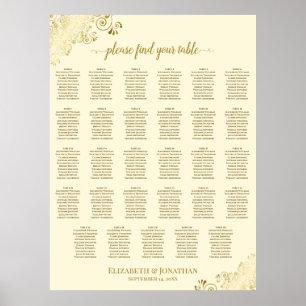 Gold & Cream Fancy 29 Table Wedding Seating Chart
