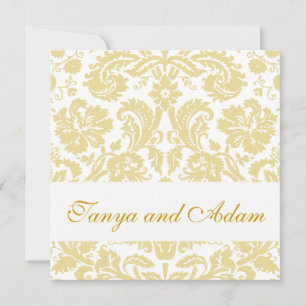Gold, Cream Floral Damask Pattern Wedding Invite