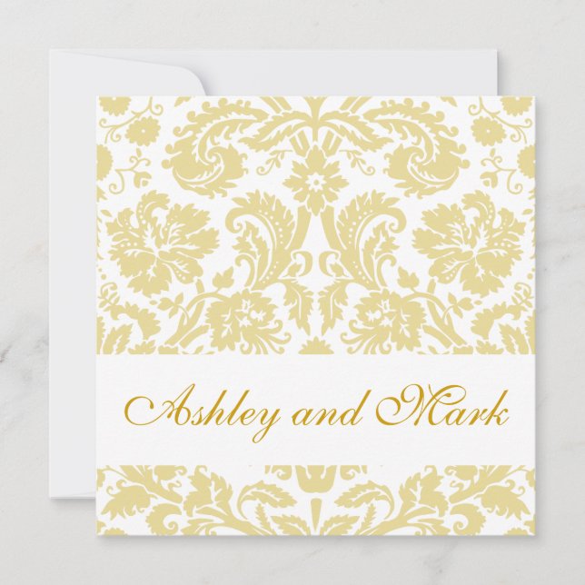 Gold Cream Floral Damask Wedding Invitation (Front)