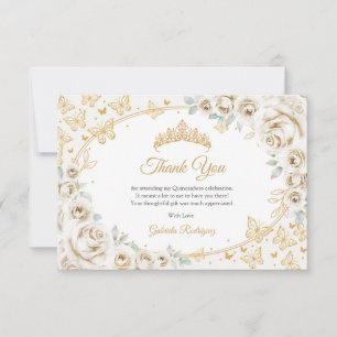 Gold Cream Floral Quinceanera Thank You Card