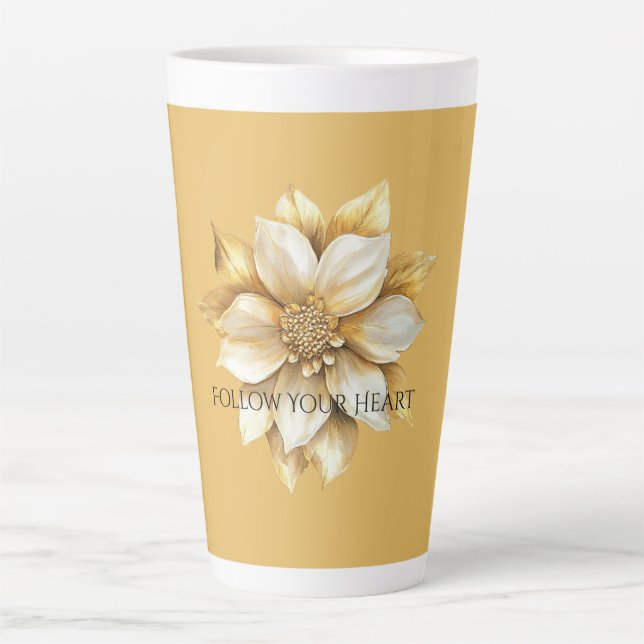 Gold Cream Flower Latte Mug (Front)