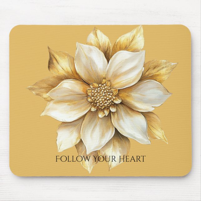 Gold Cream Flower Mouse Mat (Front)