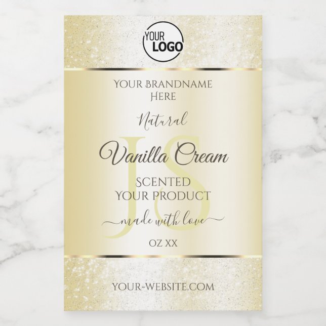 Gold Cream Glitter Product Labels Initials Logo (Single Label)