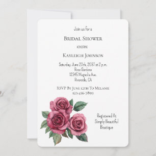 Gold Cream Green Pink Roses Floral Bridal Shower Invitation