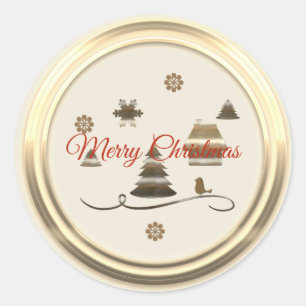 Gold Cream Merry Christmas Classic Round Sticker
