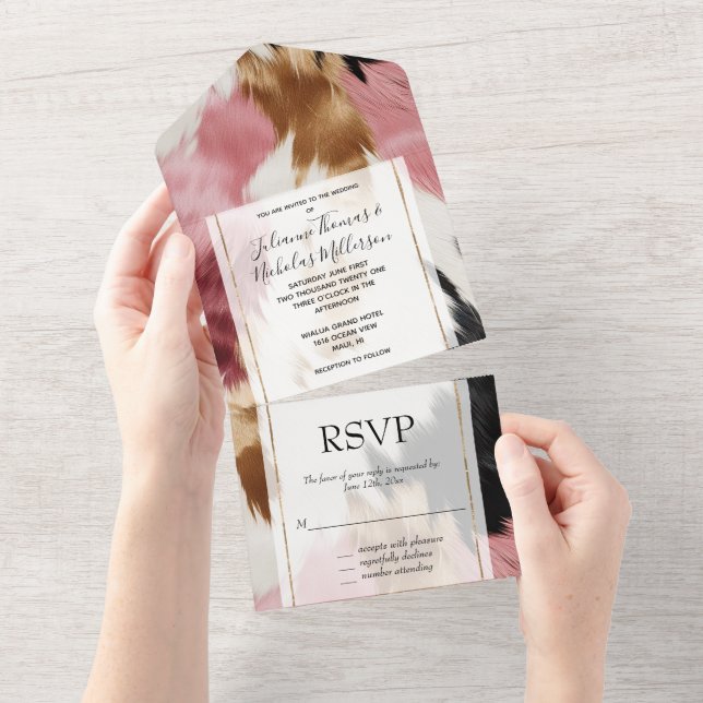 Gold Cream Pink Black Cowgirl Cowhide All In One Invitation (Tearaway)