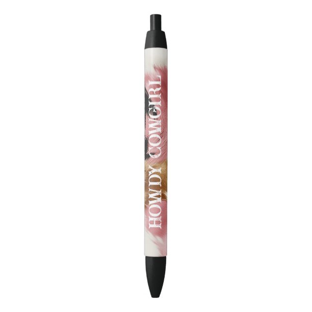 Gold Cream Pink Black Cowgirl Cowhide  Black Ink Pen (Front Vertical)