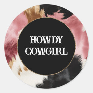 Gold Cream Pink Black Cowgirl Cowhide  Classic Round Sticker
