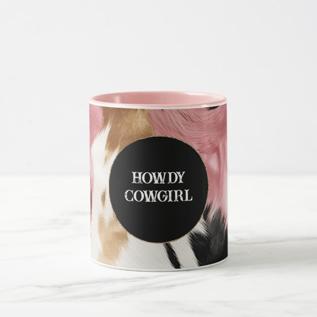Gold Cream Pink Black Cowgirl Cowhide  Mug (Center)