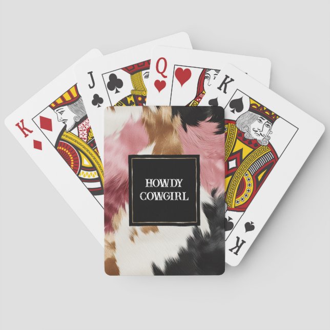 Gold Cream Pink Black Cowgirl Cowhide  Playing Cards (Back)