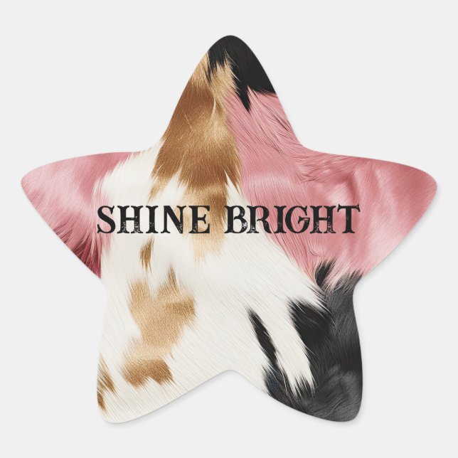 Gold Cream Pink Black Cowgirl Cowhide  Star Sticker (Front)
