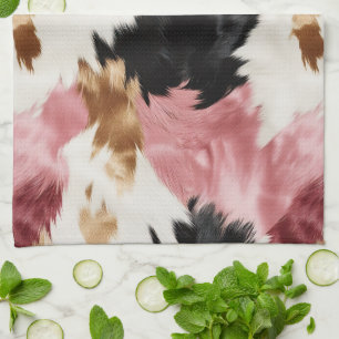 Gold Cream Pink Black Cowgirl Cowhide Tea Towel