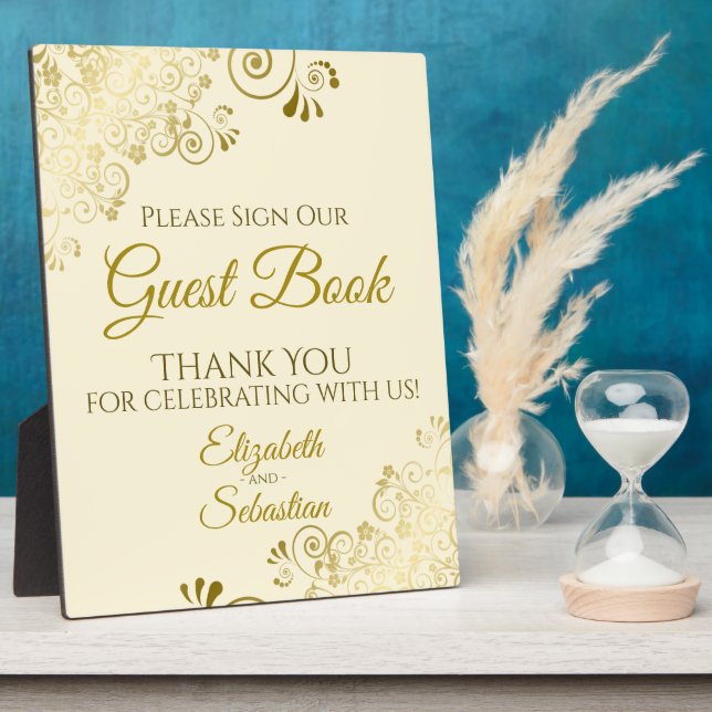 Gold & Cream Please Sign Our Guest Book Wedding Plaque (Side)