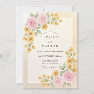 Gold Cream Ranunculus Eucalyptus Wedding Invitation