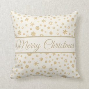 Gold Cream Snowflakes Merry Christmas Cushion