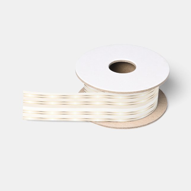 Gold Cream Stripes Pattern Christmas Satin Ribbon (Spool)