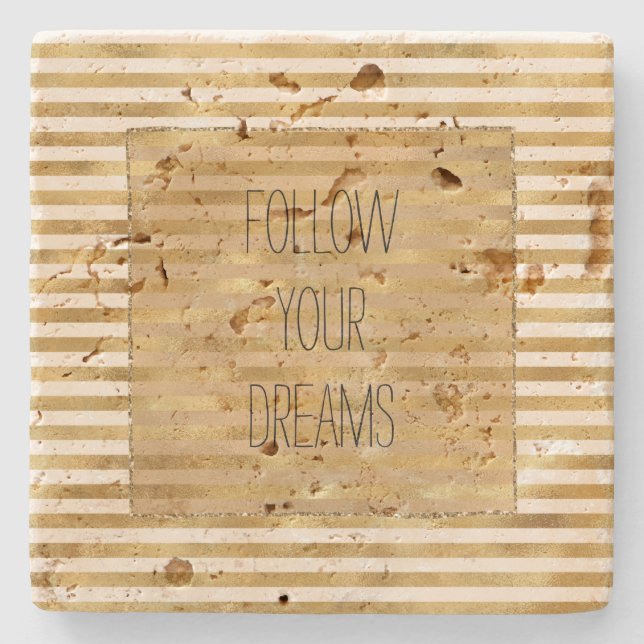 Gold Cream Stripes Stone Coaster (Front)
